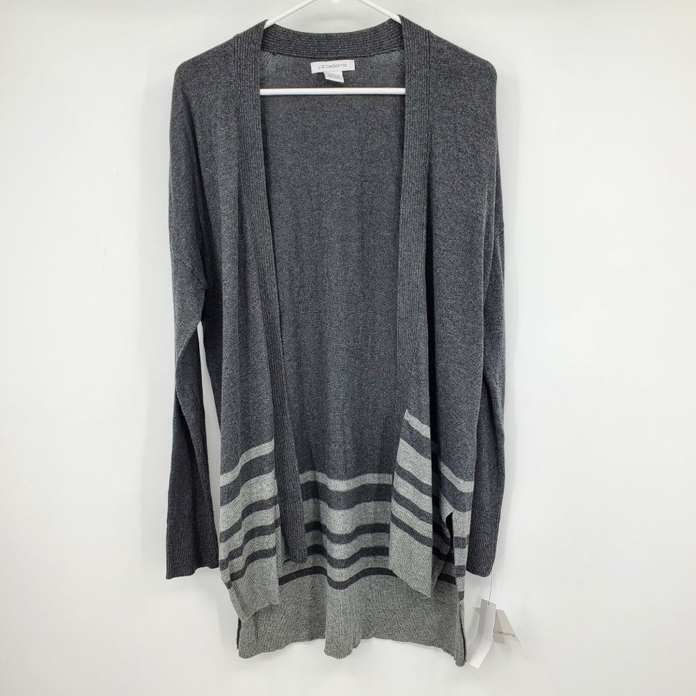 NWT Liz Claiborne Long Sleeved Split‎ Hem Open Front Grey Cardigan Small